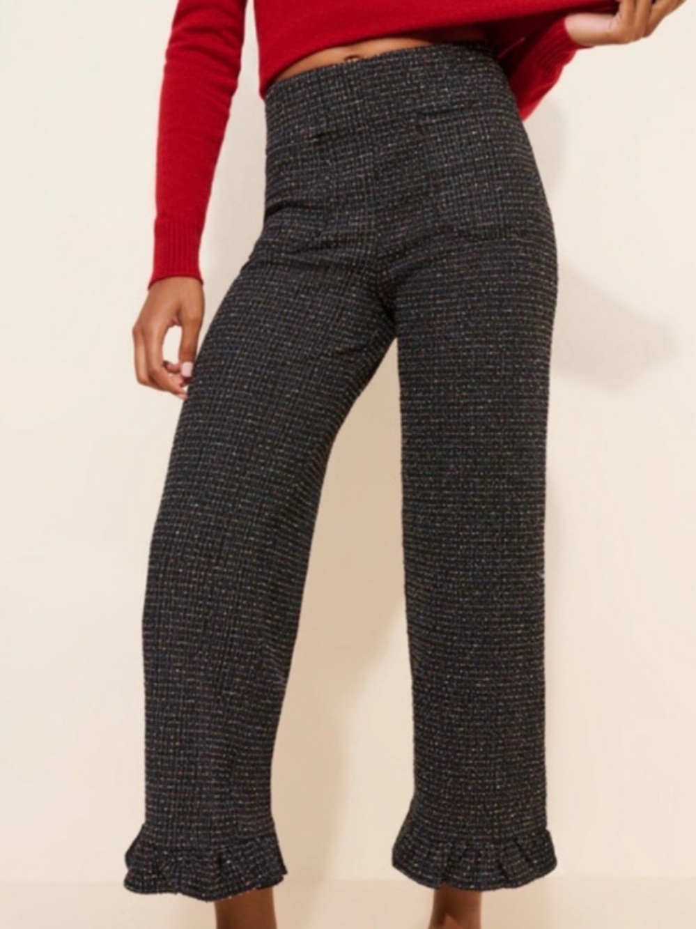 Maeve Colette Women's Maeve The Colette Crop Wide-Leg Pants Tweed Ruffle Hem 30